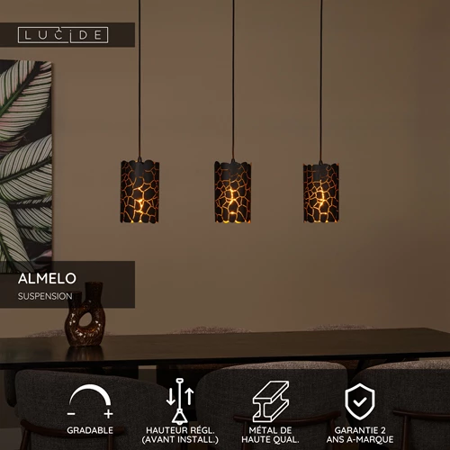 Lucide ALMELO - Suspension - 3xE27 - Noir - USP